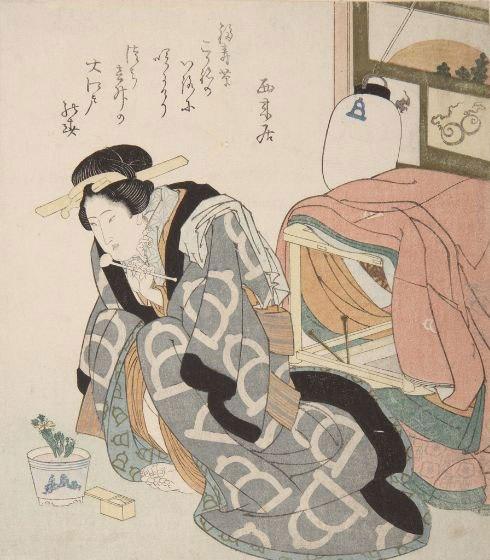 Ок. 1830 г., Япония. Раскрашенная гравюра на дереве