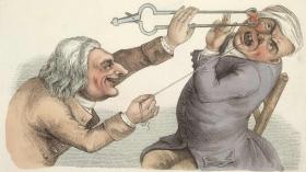 Садист-зубодробитель, пугающий пациента раскаленным углем (John Collier, 1810г.)