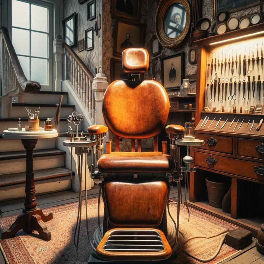 Первое стоматологическое кресло (1790г., стоматолог Джосайя Флэгг)