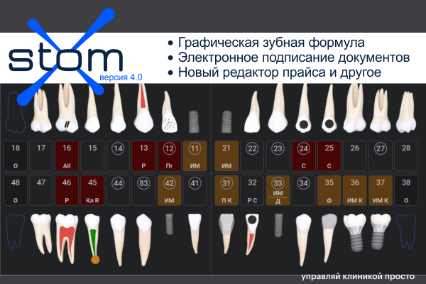 Графическая зубная формула, электронное подписание документов, новый редактор прайса и многое другое